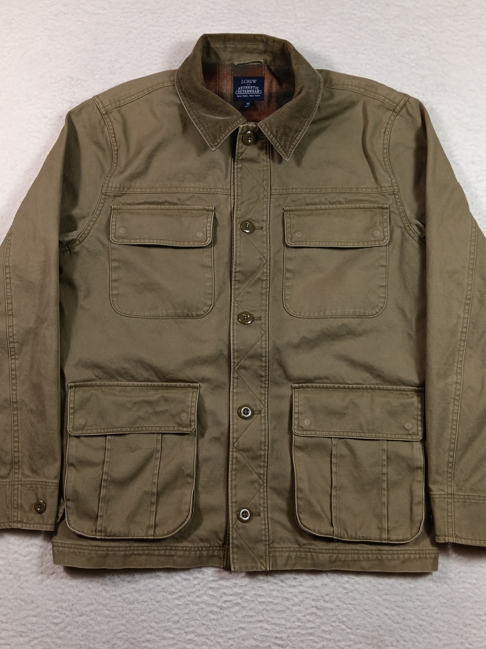 J Crew Jacket Mens Medium Green Flannel Lined Military Barn Coat Chore Outdoor